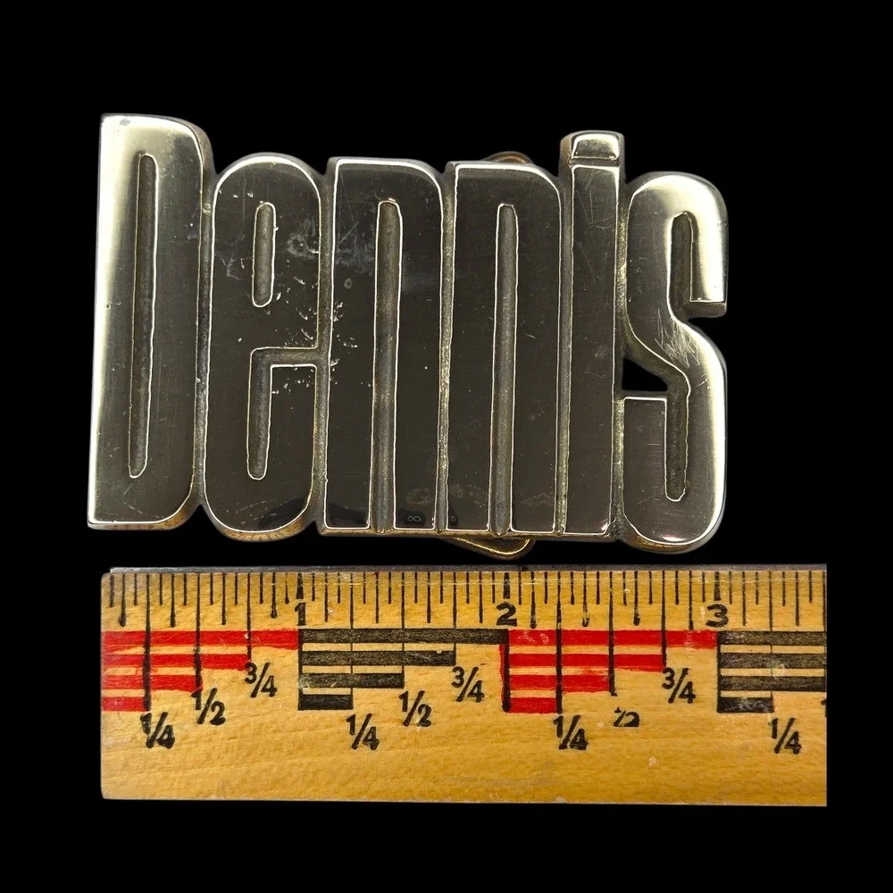 Baron Belt Buckle DENNIS Gold Brass Vintage 1978 Name Plate Western 4311